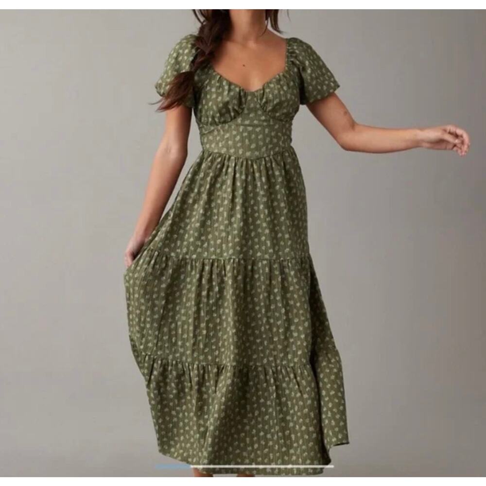 Elegant Green Floral Women's Dress